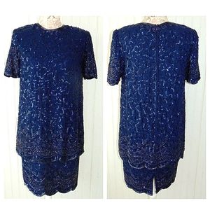 BRILLIANTE tunic dress fully beaded navy blue